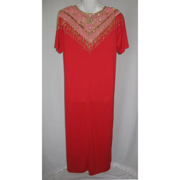 Coldwater Creek Red Dangling Bead Trim Maxi Dress Women's L - Picture 3 of 5